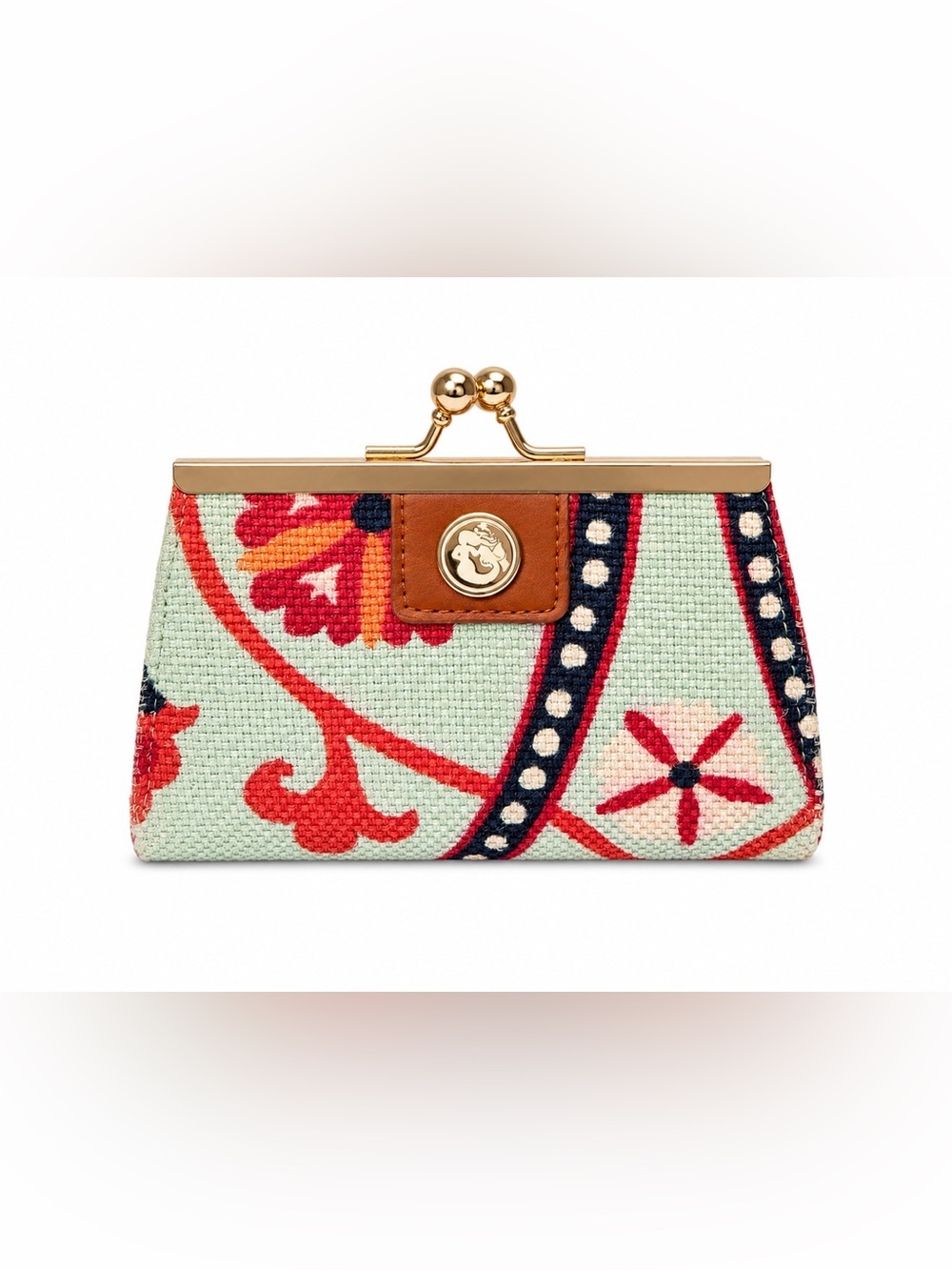 Spartina Natural Linen Tapestry Floral Kiss Lock Clutch Wallet - Coastal Chic